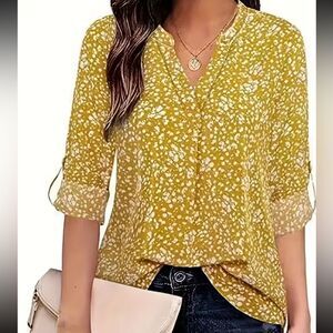 Timeson Women's Casual Chiffon V Neck 3/4 Sleeve Blouse Tops Sz XL